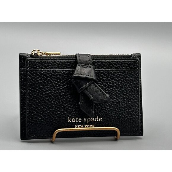 Kate Spade KH156 Knott Zip Card Holder Black Pebbled Leather Gold Hardware NWOT - Picture 1 of 15
